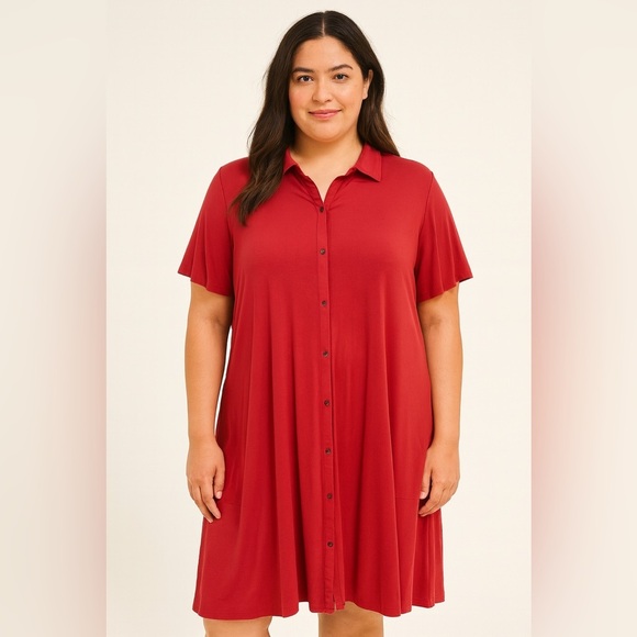 J. Jill Pima cotton modal red stretchy dress size 2X button front short sleeve - Picture 1 of 9